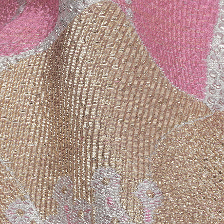 Metallic Gold, Silver and Pink Tropical Flowers Luxury Brocade