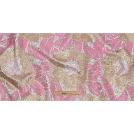 Metallic Gold, Silver and Pink Tropical Flowers Luxury Brocade
