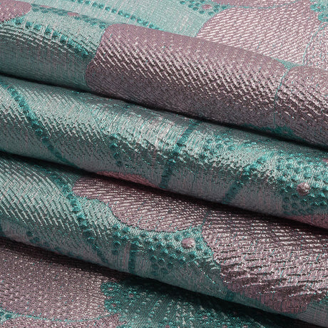 Metallic Teal and Lilac Tropical Flowers Luxury Brocade