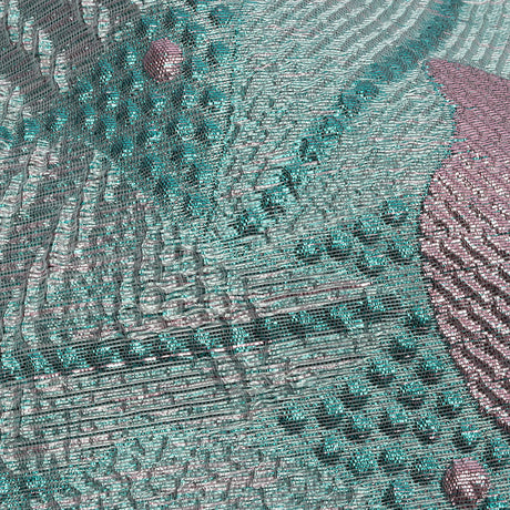 Metallic Teal and Lilac Tropical Flowers Luxury Brocade