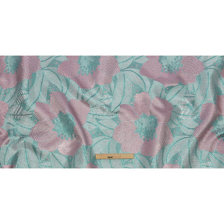 Metallic Teal and Lilac Tropical Flowers Luxury Brocade
