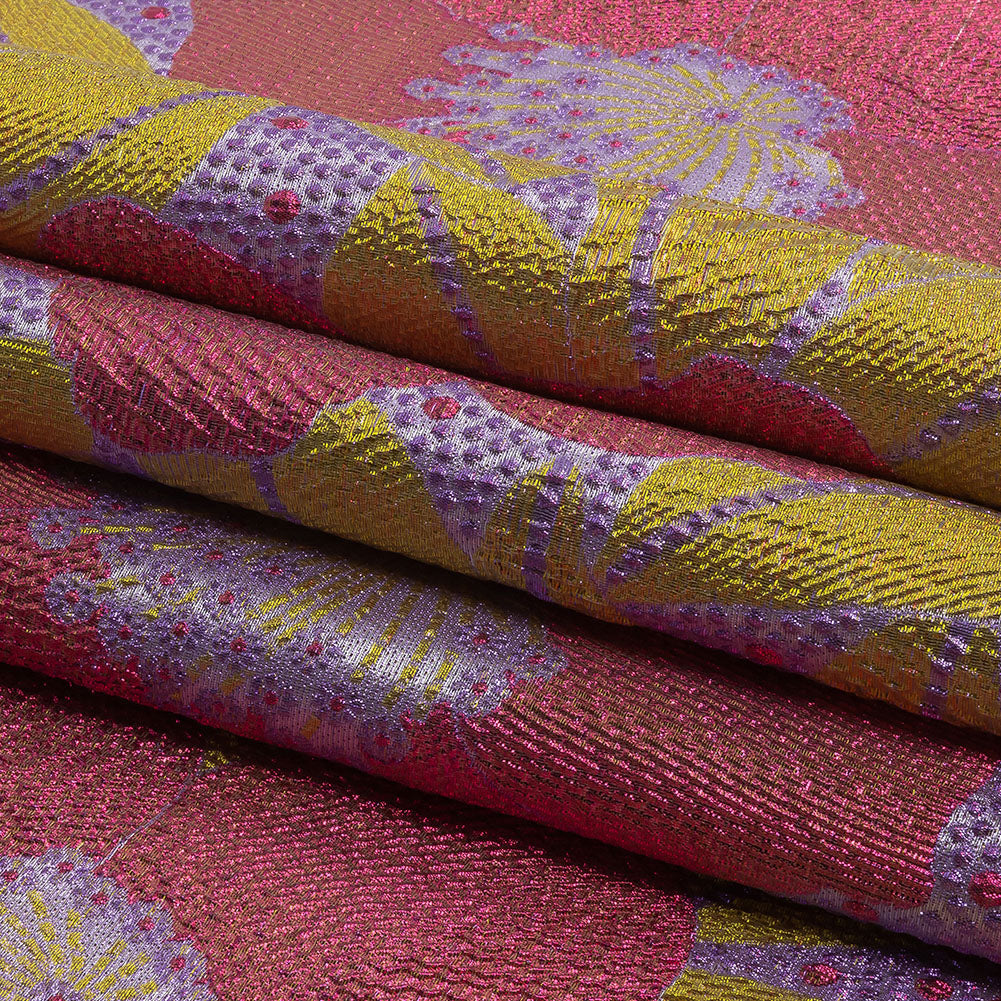 Metallic Purple, Pink and Yellow Tropical Flowers Luxury Brocade