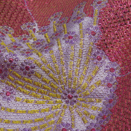 Metallic Purple, Pink and Yellow Tropical Flowers Luxury Brocade