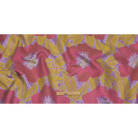Metallic Purple, Pink and Yellow Tropical Flowers Luxury Brocade