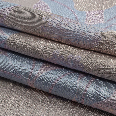 Metallic Rose Gold, Periwinkle and Lavender Tropical Flowers Luxury Brocade