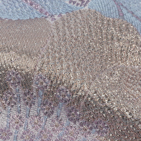 Metallic Rose Gold, Periwinkle and Lavender Tropical Flowers Luxury Brocade
