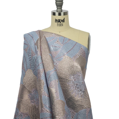 Metallic Rose Gold, Periwinkle and Lavender Tropical Flowers Luxury Brocade