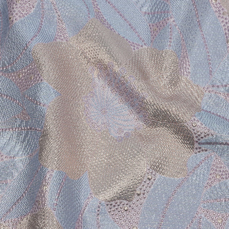 Metallic Rose Gold, Periwinkle and Lavender Tropical Flowers Luxury Brocade