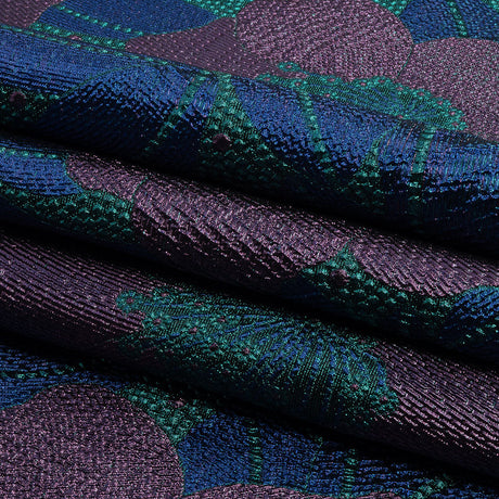 Metallic Purple, Royal Blue and Teal Tropical Flowers Luxury Brocade