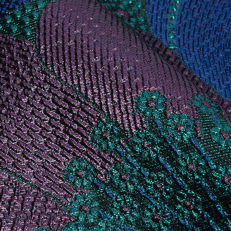 Metallic Purple, Royal Blue and Teal Tropical Flowers Luxury Brocade