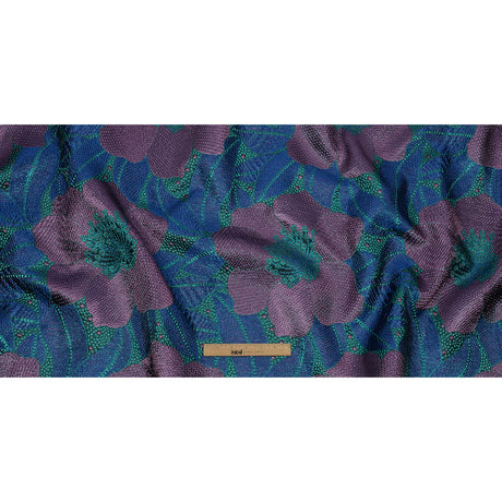 Metallic Purple, Royal Blue and Teal Tropical Flowers Luxury Brocade