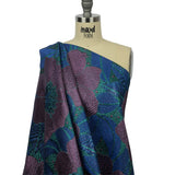 Metallic Purple, Royal Blue and Teal Tropical Flowers Luxury Brocade
