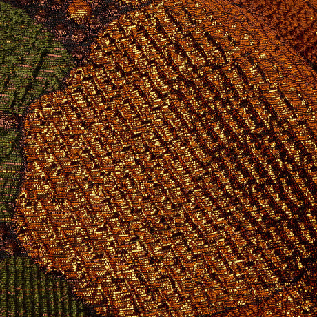 Metallic Orange, Olive and Black Tropical Flowers Luxury Brocade