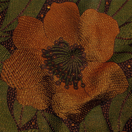 Metallic Orange, Olive and Black Tropical Flowers Luxury Brocade