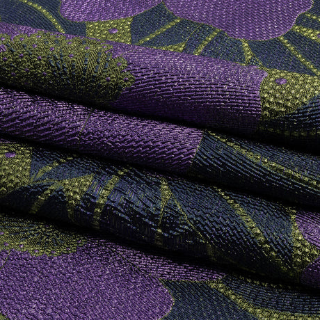 Metallic Navy, Lime and Lavender Tropical Flowers Luxury Brocade