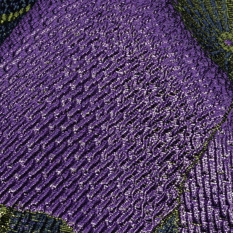 Metallic Navy, Lime and Lavender Tropical Flowers Luxury Brocade