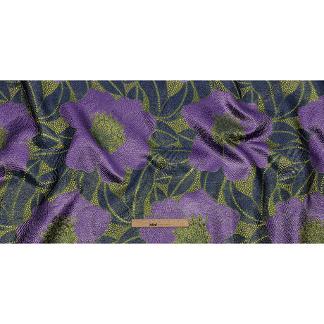 Metallic Navy, Lime and Lavender Tropical Flowers Luxury Brocade