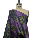 Metallic Navy, Lime and Lavender Tropical Flowers Luxury Brocade