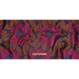 Metallic Magenta, Burnt Orange and Blue Tropical Flowers Luxury Brocade