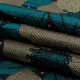 Metallic Gold, Teal and Navy Tropical Flowers Luxury Brocade