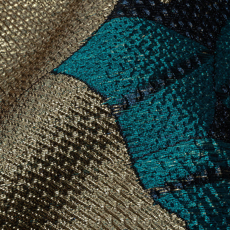 Metallic Gold, Teal and Navy Tropical Flowers Luxury Brocade
