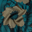 Metallic Gold, Teal and Navy Tropical Flowers Luxury Brocade