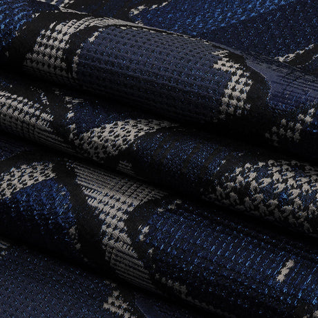 Metallic Navy, Black and Gray Abstract Patchwork Luxury Brocade
