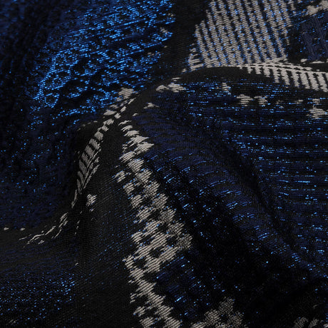 Metallic Navy, Black and Gray Abstract Patchwork Luxury Brocade
