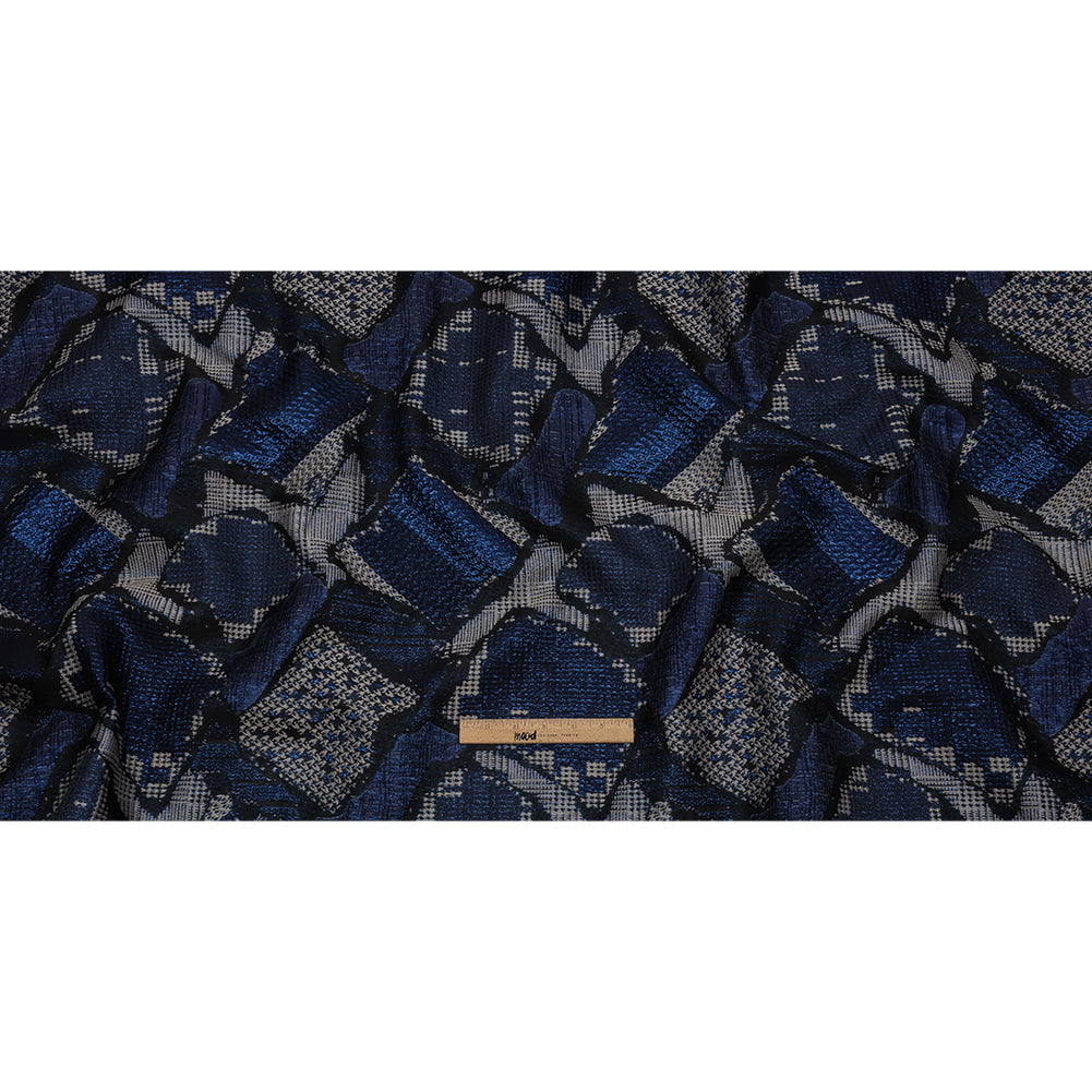 Metallic Navy, Black and Gray Abstract Patchwork Luxury Brocade