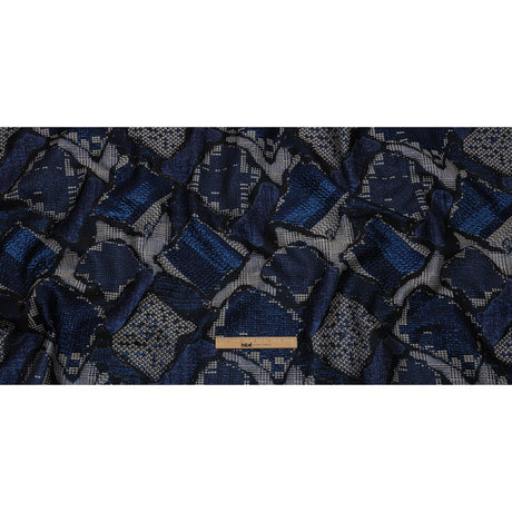Metallic Navy, Black and Gray Abstract Patchwork Luxury Brocade