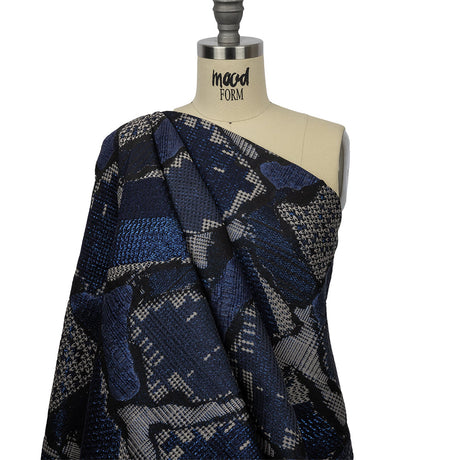 Metallic Navy, Black and Gray Abstract Patchwork Luxury Brocade