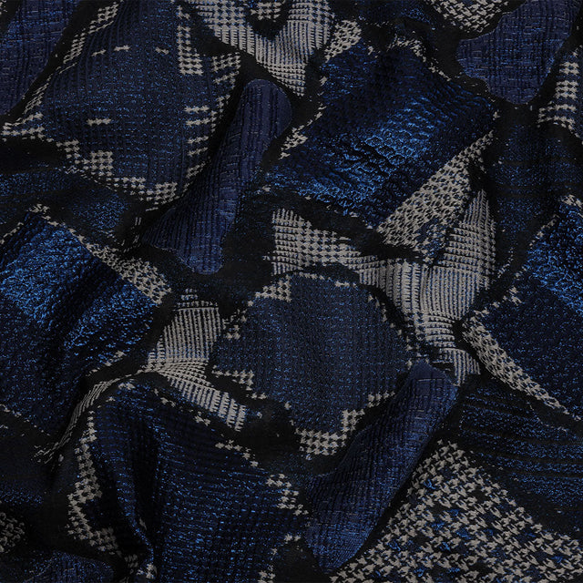 Metallic Navy, Black and Gray Abstract Patchwork Luxury Brocade