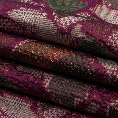 Metallic Gold, Magenta and Forest Abstract Patchwork Luxury Brocade