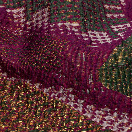 Metallic Gold, Magenta and Forest Abstract Patchwork Luxury Brocade