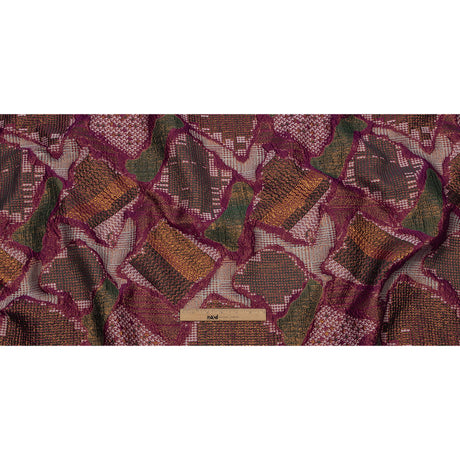 Metallic Gold, Magenta and Forest Abstract Patchwork Luxury Brocade