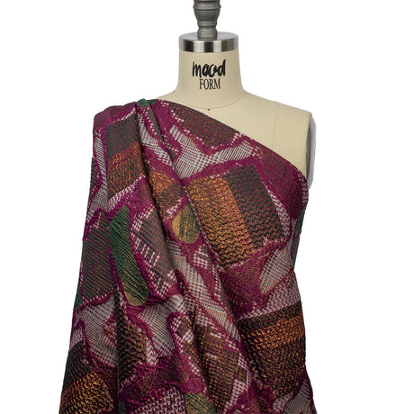 Metallic Gold, Magenta and Forest Abstract Patchwork Luxury Brocade