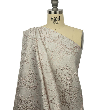 Metallic Rose Gold and Ivory Lines and Dots Luxury Brocade