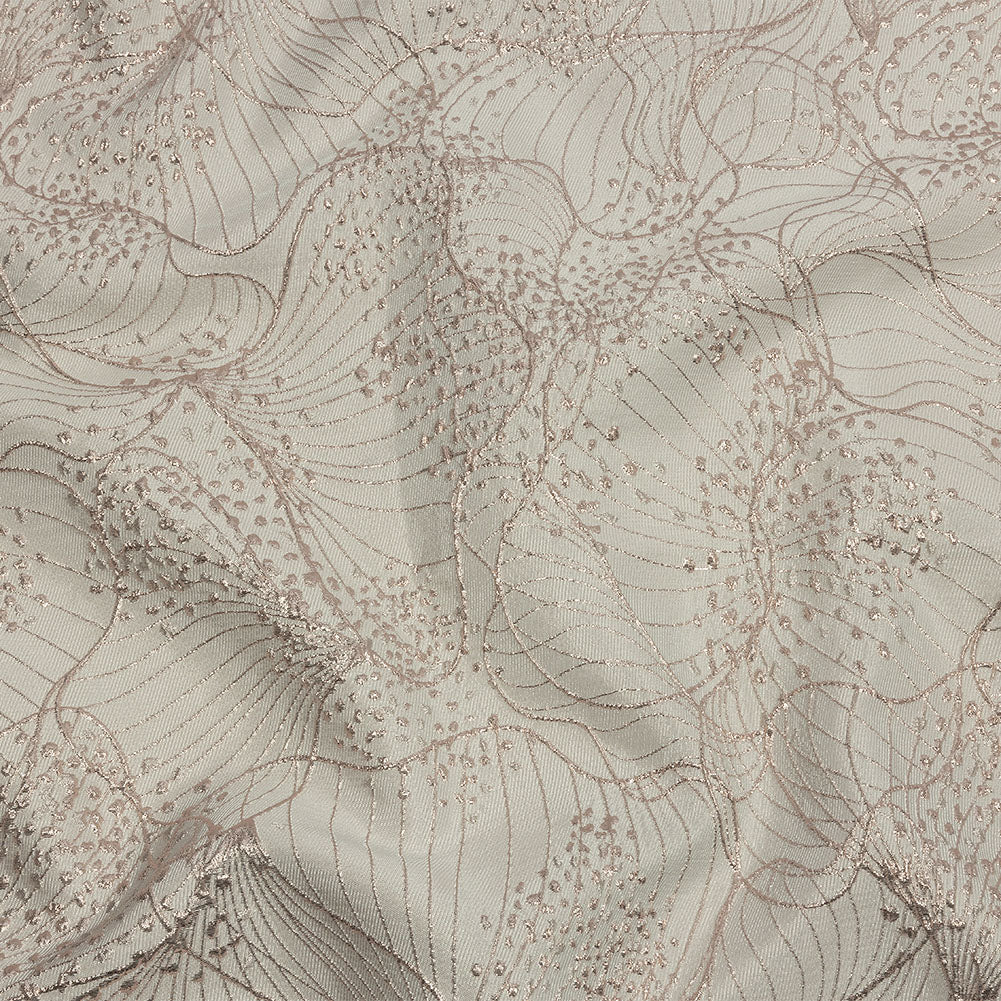 Metallic Rose Gold and Ivory Lines and Dots Luxury Brocade