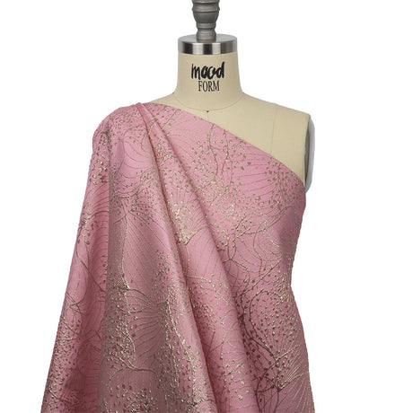 Metallic Gold and Pink Lines and Dots Luxury Brocade