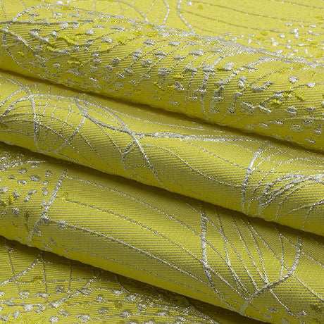 Metallic Silver and Lemon Lines and Dots Luxury Brocade