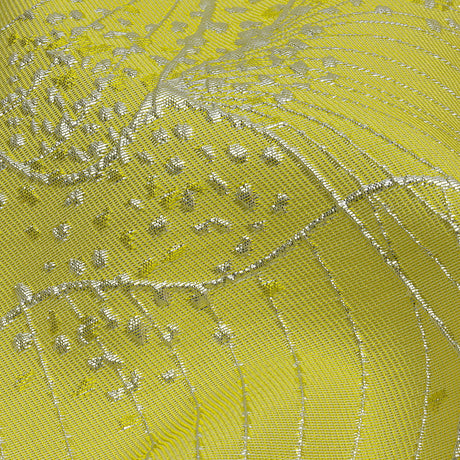 Metallic Silver and Lemon Lines and Dots Luxury Brocade