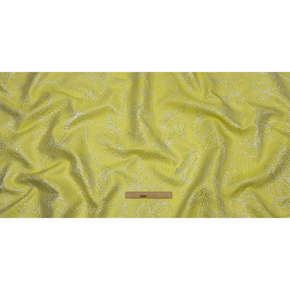 Metallic Silver and Lemon Lines and Dots Luxury Brocade