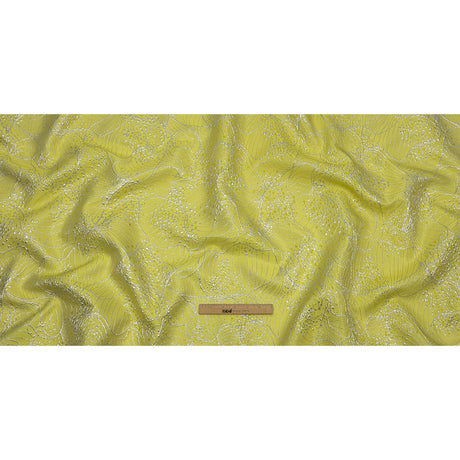 Metallic Silver and Lemon Lines and Dots Luxury Brocade
