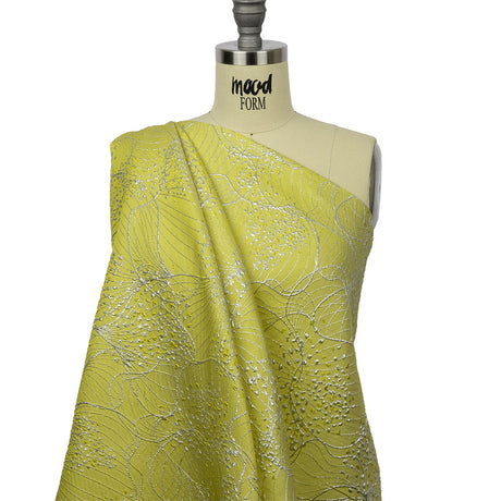Metallic Silver and Lemon Lines and Dots Luxury Brocade