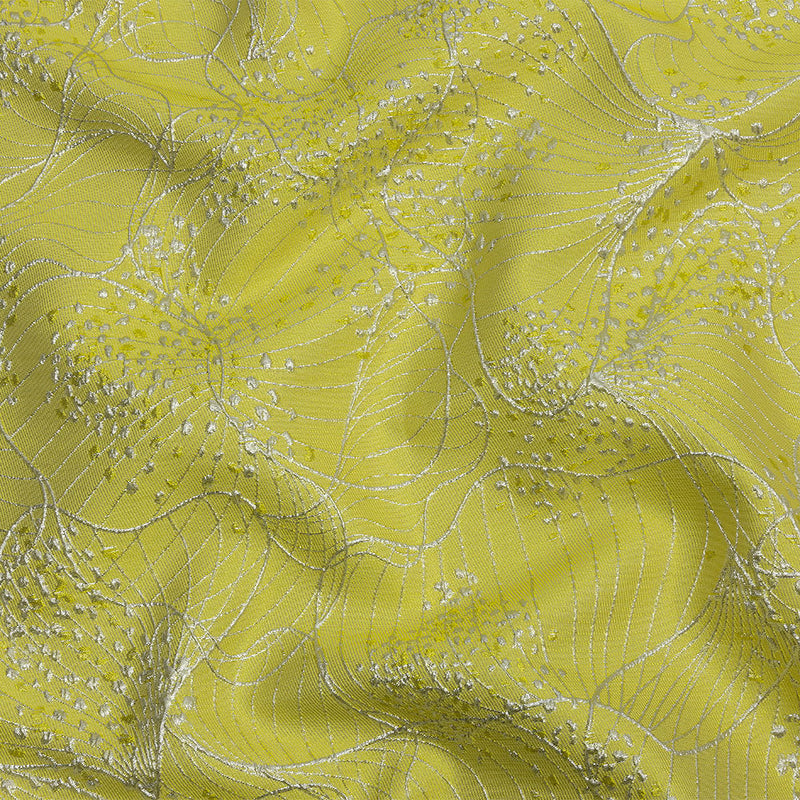 Metallic Silver and Lemon Lines and Dots Luxury Brocade