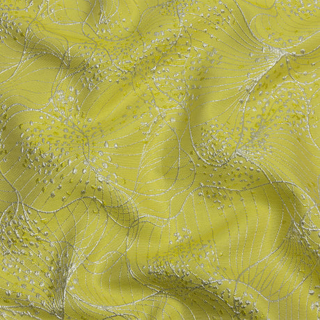 Metallic Silver and Lemon Lines and Dots Luxury Brocade