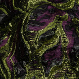 Metallic Lime, Black and Aubergine Smoky Swirls Luxury Brocade