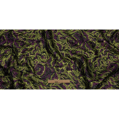 Metallic Lime, Black and Aubergine Smoky Swirls Luxury Brocade