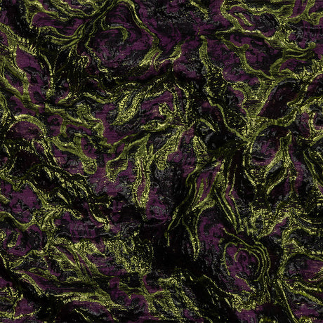 Metallic Lime, Black and Aubergine Smoky Swirls Luxury Brocade