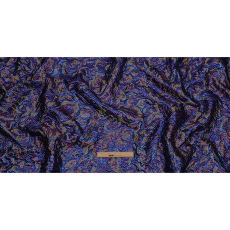 Metallic Royal Blue, Aubergine and Dark Gold Smoky Swirls Luxury Brocade